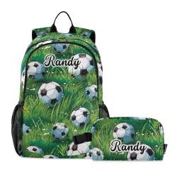 Emelivor Bunte Fußball-Rucksäcke für Mädchen, Jungen, Kinder, Rucksack, Grundschultasche, Fußball-Gras, Large, Fußball-Gras von Emelivor