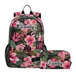 Emelivor Individuelle grüne Frösche Herz-Rucksäcke für Mädchen, Jungen, Kinder, Rucksack, Vorschule, Kindergarten, Büchertasche, Tropische Blumen, Large, Tropische Blumen von Emelivor