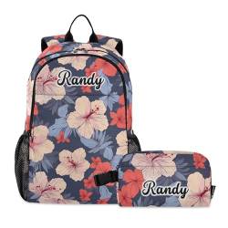 Emelivor Rucksack für Mädchen, Jungen, Kinderrucksack, Erdbeerrot, Tropische Blätter, Hibiskusblüte, Large, Tropische Blätter, Hibiskusblüte von Emelivor