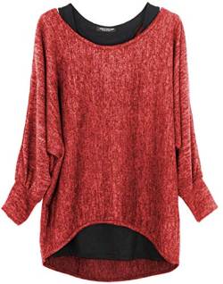Emma & Giovanni - Damen Oversize Oberteile Tshirt/Pullover (2 Stück) / Made In Italy, L-XL, Rot von Emma & Giovanni