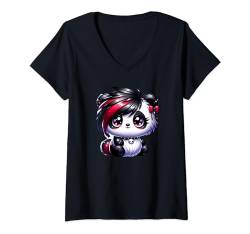 Damen Kawaii Anime Emo Panda Kinder Mädchen Jungen T-Shirt mit V-Ausschnitt von Emo Kawaii Tees