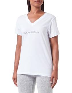 Emporio Armani Damen Emporio Armani Women's V Neck T-shirt Iconic Logoband T Shirt, Weiß, L EU von Emporio Armani