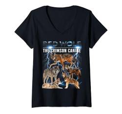 Damen Red Wolf Spirit T-Shirt — Heben Sie sich mit mutiger Wildtier-Kunst von der Masse ab T-Shirt mit V-Ausschnitt von Endangered Species Graphic Tees Men Women