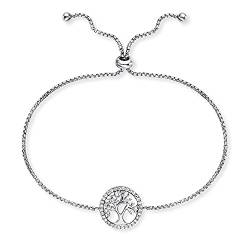 Engelsrufer Damen Armband aus Sterling Silber und Lebensbaum Anhänger silber - besetzt mit 22 weißen Zirkonia - verstellbarer Schiebeverschluss - nickelfrei von Engelsrufer