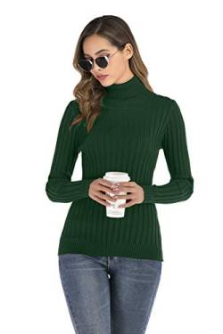 Enjoyoself Damen Rollkragen Strickpullover Elegant Langarm Sweatshirt Rippstrick Rolli Weich Warm Winterpulli Grün,L von Enjoyoself