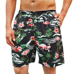 Enlision Badehose für Herren Kurze Badeshort Herren Sommer Flamingo Hawaii Badehose Männer Strandhose Schwimmhose Schnelltrocknend mit Taschen XL von Enlision