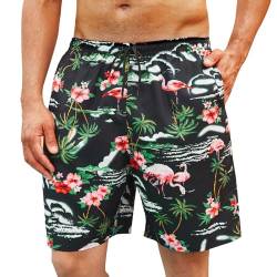 Enlision Badehose für Herren Kurze Badeshort Herren Sommer Flamingo Hawaii Badehose Männer Strandhose Schwimmhose Schnelltrocknend mit Taschen XXL von Enlision