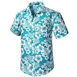 Enlision Hawaiihemd für Herren Funky Kurzarm Button Down Sommer Aloha Hawaiihemd Strandurlaub Palme Blumendruck Aquagrün S von Enlision