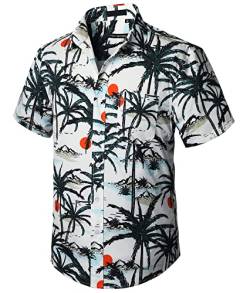 Enlision Hawaii Hemd Männer Sommer Hawaii Hemd Herren Kurzarm Weiß Hawaiihemd Palmen mit Brusttasche Hawaii Shirt Strandhemd XL von Enlision