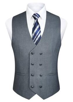 Enlision Herren Zweireiher Weste mit V-Ausschnitt Slim Fit Anzug Weste Casual Formal Business Dress Vest Grau von Enlision