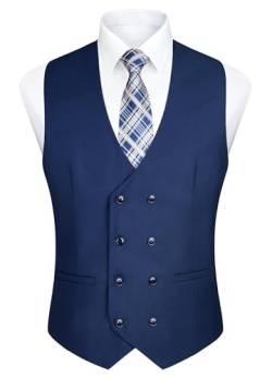Enlision Herren Zweireiher Weste mit V-Ausschnitt Slim Fit Anzug Weste Casual Formal Business Dress Vest Marineblau 2 von Enlision
