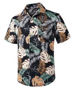 Enlision Mens Hawaiian Shirt Sommer Kurzarm Funky Floral Aloha Party Shirts lässige T-Shirts Palmbaumdruck Hawaii Shirt für Holiday Beach Unisex Black 4XL von Enlision