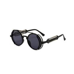 EnteLE Retro-Steampunk-Sonnenbrille, im Vintage-Stil inspiriert, gotische, runde Sonnenbrille, Metallkreisbrille für Frauen und Männer, doppelte Federbeine, schwarz, CA von EnteLE
