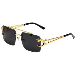 EnteLE Sonnenbrille mit Metallrahmen, randlos, Leopardenmuster, Farbverlauf, UV400-Schutz, modische Brille, Schwarz von EnteLE
