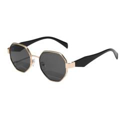 EnteLE Sonnenbrillen für Damen, Polygon-Sonnenbrille aus Metall, Vintage-Rahmen für Damen, Sonnenbrille, Fahrbrille, UV400, Schwarz, SH von EnteLE