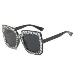 EnteLE Sonnenbrillen für Damen und Herren, elegant, quadratisch, mit Diamanten besetzt, modisch, Retro-Sonnenbrille, Schwarz, 01 von EnteLE