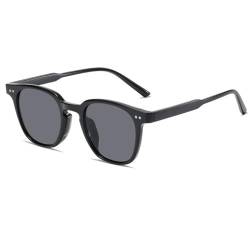 EnteLE Vintage Quadratische Sonnenbrille Damen Herren Kleine Runde Sonnenbrille Weiblich Kleine Brille Für Männer Und Frauen,Schwarz,Schwarz von EnteLE