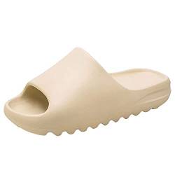 Eogrokerr Super Weiche rutschfeste Hausschuhe mit dicker Sohle, Cloud-Slider für zu Hause, offene Zehen, Badesandalen, Plateau-Sohle, für Innen- und Außenbereiche, beige, 9.5 UK von Eogrokerr