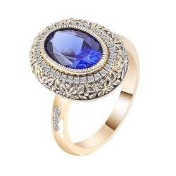 Epinki Echt Goldschmuck, Gold 14 Karat 585 Ringe, Vintage Blumen Solitärring mit Oval 3ct Labor Erstellt Saphir Blau, 18K Gold Eheringe Hochzeitsring Verlobungsring Gr.62 (19.7) von Epinki