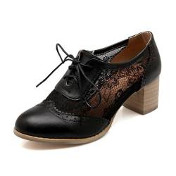 ErikenUrben Damen Mesh Oxfords High Heels Vintage Schnürenschuhe Blockabsatz Wingtip Schuhe Business Buro Kleid Pumps Schuhe Black Große 43 Asiatisch von ErikenUrben