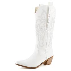 ErikenUrben Damen Metallic Cowboy Stiefel Embroidered Western Stiefel Sparkly Halbschaft Stiefel Pointed Toe Cowgirl Stiefel Pull on White Große 15 von ErikenUrben