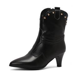 ErikenUrben Damen Pointed Toe Knöchel Stiefel Western Style Kitten Heel Kurzschaft Stiefel Party Kleid Stiefeletten Reißverschluss Black Große 43 von ErikenUrben