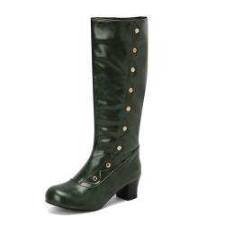 ErikenUrben Damen Vintage Wadenhoch Stiefel Schlupf Blockabsatz Reitstiefel Solid Color Button Costume Schuhe Green Große 40 von ErikenUrben