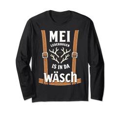 Mei Lederhosn is in da Wäsch T-Shirt Lederhose Herren Langarmshirt von Ersatz Lederhosn Trachten-Shirt Grantler