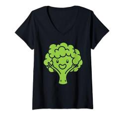 Damen Minimalistischer süßer Brokkoli, einfacher Gemüsebrokkoli T-Shirt mit V-Ausschnitt von Essen Brokkoli Gemüse Humor Lustiger Brokkoli