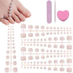 Esshogo 120 Stück Französisch Fussnägel Full Cover Nagelspitzen, Falsche Fußnägel Kit, Full Cover Toe Nails Tips für Frauen, Natürliche Künstliche Zehen Fußnägel Set, Kommt mit drei Maniküre-Tools von Esshogo