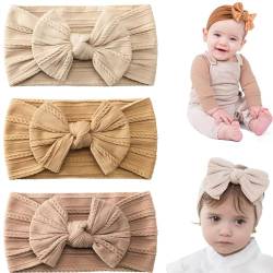 Esshogo 3 Stück Baby-Turban-Stirnband für Neugeborene, weiche Schleife, Baby-Stirnbänder, Baby Mädchen Nylon elastische Stirnbänder Neugeborene Kleinkinder Haarbän der und Bögen Kinder Haarschmuck von Esshogo