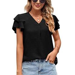 Damen Tops Elegant Kurzarm Rüschen Ärmel Tunika Tops Sommer T-Shirt Bluse Oberteile (S) von Estink