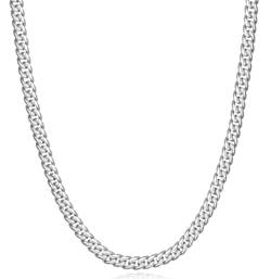 Evegfts Silberkette Herren 6MM Diamant Kette Silber Herren Miami Cuban Link Chain Halskette für Herren Damen Schmuck Geschenk für Herren Damen Jungen Mädchen Herrenkette Super Robust Glänzend 46cm von Evegfts