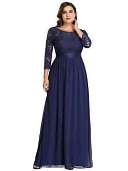 Ever-Pretty Plus Damen 3/4 Ärmel Spitze Rundkragen A-Linie Elegant Empire Bodenlang Chiffon Große Größe Abendkleider Navy Blau 54 von Ever-Pretty Plus