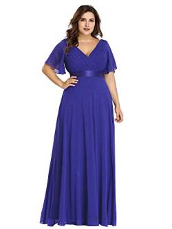 Ever-Pretty Plus Damen Abendkleid Chiffon A-Linie Lange Große Größe Abschlusskleid V Ausschnitt Kurze Ärmel Hohe Taille Saphirblau 48 von Ever-Pretty Plus