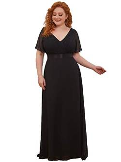 Ever-Pretty Plus Damen Abendkleid Chiffon A-Linie Lange Große Größe Partykleid V Ausschnitt Kurze Ärmel Hohe Taille Schwarz 44 von Ever-Pretty Plus