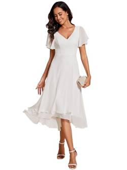 Ever-Pretty Abendkleider Damen Elegant für Hochzeit Midi A-Line Cocktailkleid High-Low Hochzeitsgäste Kleid Brautjungfernkleider Weiß 46 von Ever-Pretty