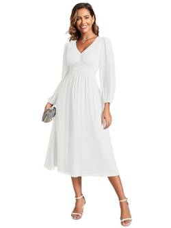 Ever-Pretty Cocktailkleid Elegant für Hochzeit Damen V-Ausschnitt Midikleid Kleid Ballkleid Weiß 36 von Ever-Pretty