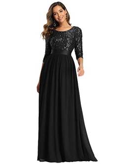 Ever-Pretty Damen Elegantes Rundhalsausschnitt 3/4 Aermel A-Linie Chiffon Festliches Kleider Pailletten Schwarz 38 von Ever-Pretty