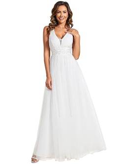 Ever-Pretty Partykleid Für Damen Hochzeitskleid Elegantes Kleid Ärmelloses Kleid Mit V-Ausschnitt Für Den Abend Weiß 42 von Ever-Pretty