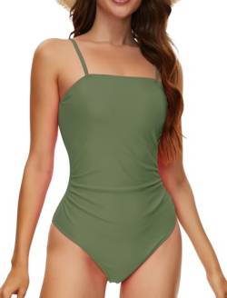 Evolyline Badeanzug Damen Bauchweg Quadratischer Ausschnitt, Schlankheits Raffung Einteilige Badeanzüge für Damen Sexy mit Cups, Swimsuits for Women Shape Push Up Bademode Badebekleidung für Frauen von Evolyline