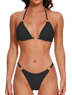 Evolyline Bikini Damen Set Brazilian Push Up Sexy Triangel Bikini Set, Tanga Slip O-Ring Zweiteiliger Bikini-Set für Damen String Bademode mit Dreieck Cup Spaghetti Swimsuit Badekleidung von Evolyline