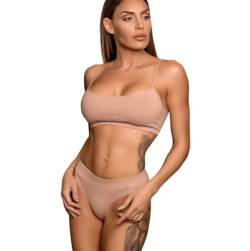 Evoni Damen BH ohne Bügel l Bralette-BH aus Baumwolle l bequemer, weicher, doppellagiger Soft Cup-BH hellbraun M von Evoni