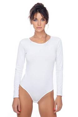 Evoni Damen Body langarm I blickdichter Bodysuit mit Rundhals für Frauen I Langarmbody in verschiedenen Farben I Body Shaper aus Baumwolle I Jumpsuit XS Weiß von Evoni