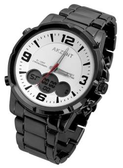 Akzent Elegante Herren Armband Uhr Weiß Titan Analog Digital Sport Edelstahl 92420026002 von Excellanc