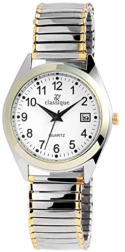 Excellanc Classique Herren – Uhr Zugarmband Datumsanzeige Metall Analog Quarz 2700017 (Silberfarben/Goldfarben/Weiß) von Excellanc