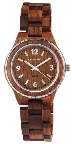 Excellanc Edle Design Damen Armband Uhr aus Walnuss Holz Braun Analog Quarz Mode 92810007002 von Excellanc