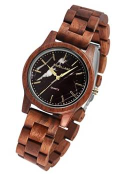 Excellanc Edle Design Damen Herren Armband Uhr aus Walnuss Holz Braun Analog Perlmutt Look Quarz Unisex 92810008002 von Excellanc