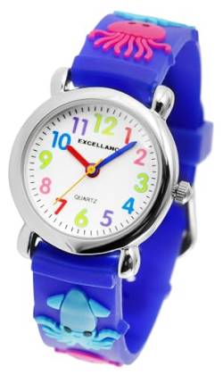Excellanc Kinder Armband Uhr Weiß Blau Krake Seestern Wasser Motiv Lernuhr Jungen Mädchen Kids 94500031001 von Excellanc
