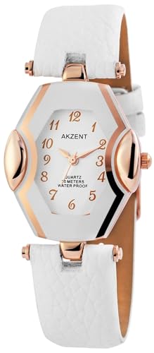 Excellanc Modische Design Damen Armband Uhr Weiß Rosègold Analog Kunst Leder 3ATM Quarz 91900103009 von Excellanc